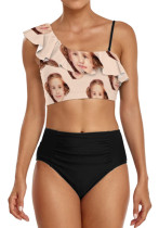 women's sexy custom face bikini top women sexy high waist two piece customized swimsuit with photo