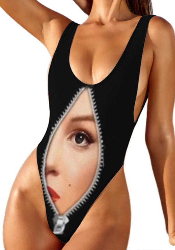 Women's Sexy custom bathing suits with face High Waist Backless one piece customizable swimsuits