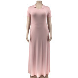 Women's Casual Fashion V-Neck Solid Color Plus Size Dress