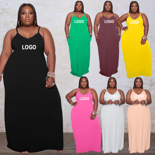 Customized Plus Size Women Straps Solid Loose Long Dress