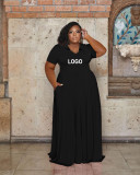 Women's Casual Fashion V-Neck Solid Color Plus Size Dress