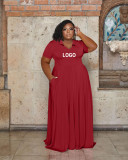 Women's Casual Fashion V-Neck Solid Color Plus Size Dress