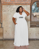 Women's Casual Fashion V-Neck Solid Color Plus Size Dress