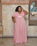 Women's Casual Fashion V-Neck Solid Color Plus Size Dress