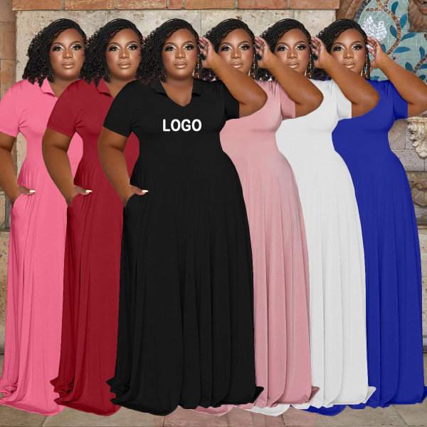 Women's Casual Fashion V-Neck Solid Color Plus Size Dress