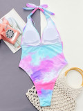 Women V-Neck Tie-Dye One-Piece Swimwear