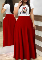 Women Summer Short Sleeve Printed Long Dress