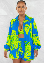 Women Fashion Long Sleeve Print Three-Piece