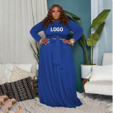 Customize Plus Size Women Casual Long Sleeve Top and Skirt Two-Piece Set with Pockets