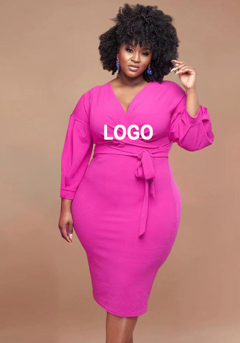 Customize Plus Size Women Casual Puff Sleeve Dress