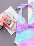 Women V-Neck Tie-Dye One-Piece Swimwear
