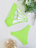 Women Sexy Solid Color Bikini One Shoulder Swimwear