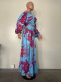 Women Printed Off Shoulder Top and Maxi Dress Two-Piece Set
