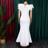 Women's Fashion Summer Solid Color Off Shoulder Mermaid Maxi Evening Dress