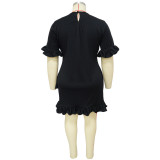 Plus Size Women's Fashion Fit Round Neck Solid Ruffle Casual Dress