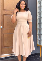 Chic Puff Sleeve Slim Waist Cutout Maxi Summer Dress