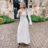 knitting dress Casual Slim Waist V-neck Wide Ribbed Slim Fit long dress