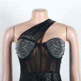 Sexy Slim Beaded Slash Shoulder Bodycon Dress