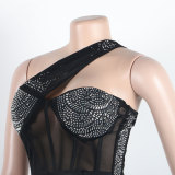 Sexy Slim Beaded Slash Shoulder Bodycon Dress