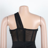 Sexy Slim Beaded Slash Shoulder Bodycon Dress