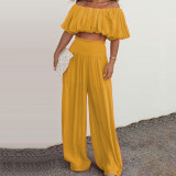 Spring Women's Fashion Casual Off Shoulder Top + Wide Leg Trousers Two-Piece Set