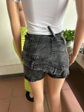 Women's Low Rise Patchwork Slim Fit Stretch Irregular Denim Shorts