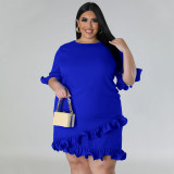 Plus Size Women's Fashion Fit Round Neck Solid Ruffle Casual Dress