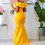 Women's Fashion Summer Solid Color Off Shoulder Mermaid Maxi Evening Dress