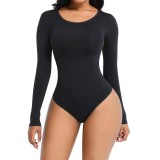 Solid Color Bodysuit Women's Slimming Basic Plus Size Butt Lift Long Sleeve Seamless Shapewear Bodysuit