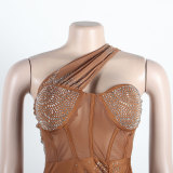 Sexy Slim Beaded Slash Shoulder Bodycon Dress