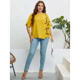 Women's Summer Yellow Round Neck Button Up Loose Top