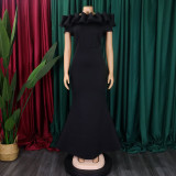 Women's Fashion Summer Solid Color Off Shoulder Mermaid Maxi Evening Dress
