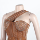 Sexy Slim Beaded Slash Shoulder Bodycon Dress