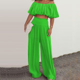 Spring Women's Fashion Casual Off Shoulder Top + Wide Leg Trousers Two-Piece Set