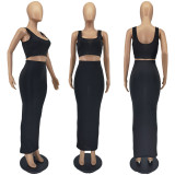 Summer Casual White Sports Bra and Midi Skirt Set