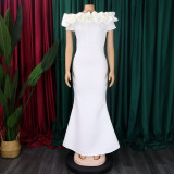 Women's Fashion Summer Solid Color Off Shoulder Mermaid Maxi Evening Dress