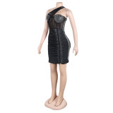 Sexy Slim Beaded Slash Shoulder Bodycon Dress