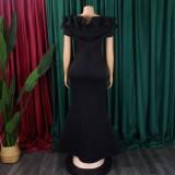 Women's Fashion Summer Solid Color Off Shoulder Mermaid Maxi Evening Dress