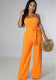 Fashion sexy solid color strapless casual jumpsuit