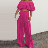 Spring Women's Fashion Casual Off Shoulder Top + Wide Leg Trousers Two-Piece Set