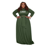 Customize Plus Size Women Casual Long Sleeve Top and Skirt Two-Piece Set with Pockets