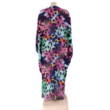 Plus Size Ladies Trendy Print Sunscreen Fashion Loose Chiffon Shirt