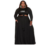Customize Plus Size Women Casual Long Sleeve Top and Skirt Two-Piece Set with Pockets