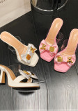 Women's Shoes Metal Decorative Bow High Heel Platform Sandals And Slippers