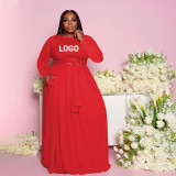 Customize Plus Size Women Casual Long Sleeve Top and Skirt Two-Piece Set with Pockets