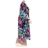 Plus Size Ladies Trendy Print Sunscreen Fashion Loose Chiffon Shirt