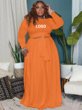 Customize Plus Size Women Casual Long Sleeve Top and Skirt Two-Piece Set with Pockets