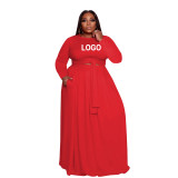 Customize Plus Size Women Casual Long Sleeve Top and Skirt Two-Piece Set with Pockets