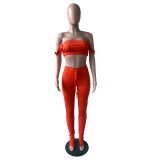 Custom Logo Sexy Off Shoulder Two-Piece Women's Customized Printing Two Piece Pants Set