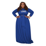 Customize Plus Size Women Casual Long Sleeve Top and Skirt Two-Piece Set with Pockets